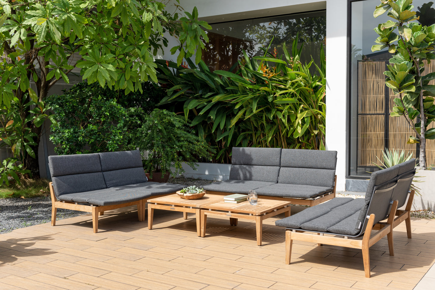 Arno Teak FSC 100% Certified Solid Wood Modular Sofa 8pc Dark Set