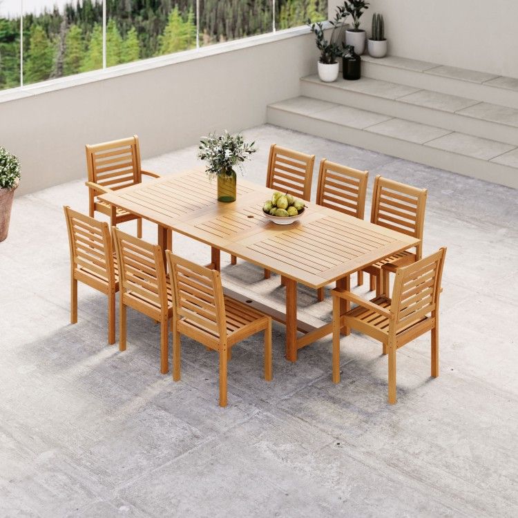 WAS $3199 NOW $1899 BRAND NEW 9 Pieces Rectangular Extendable Dining Set, 100% FSC Teak Finish, Ideal Furniture Set For Outdoor & Patio