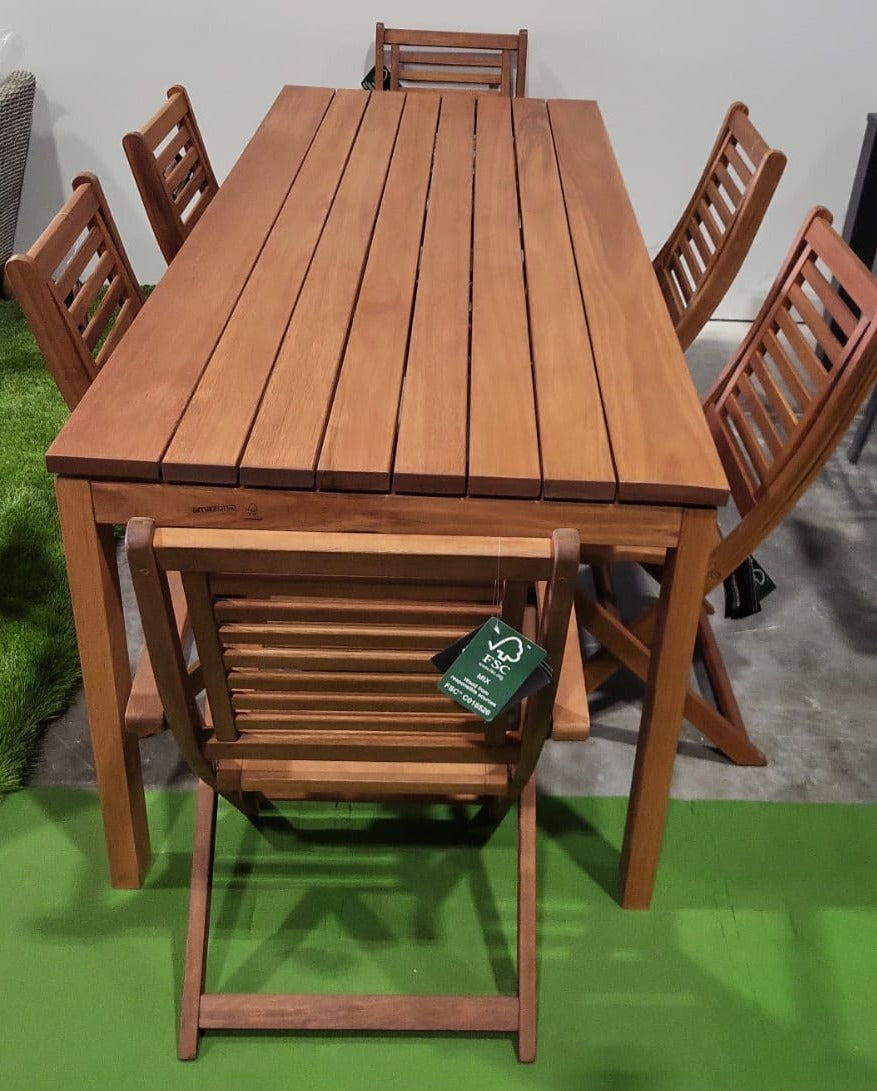 WAS $1399. NOW $699 *BRAND NEW* OPEN BOX 7 Piece Outdoor Furniture 100% FSC Certified Wood Dining Set