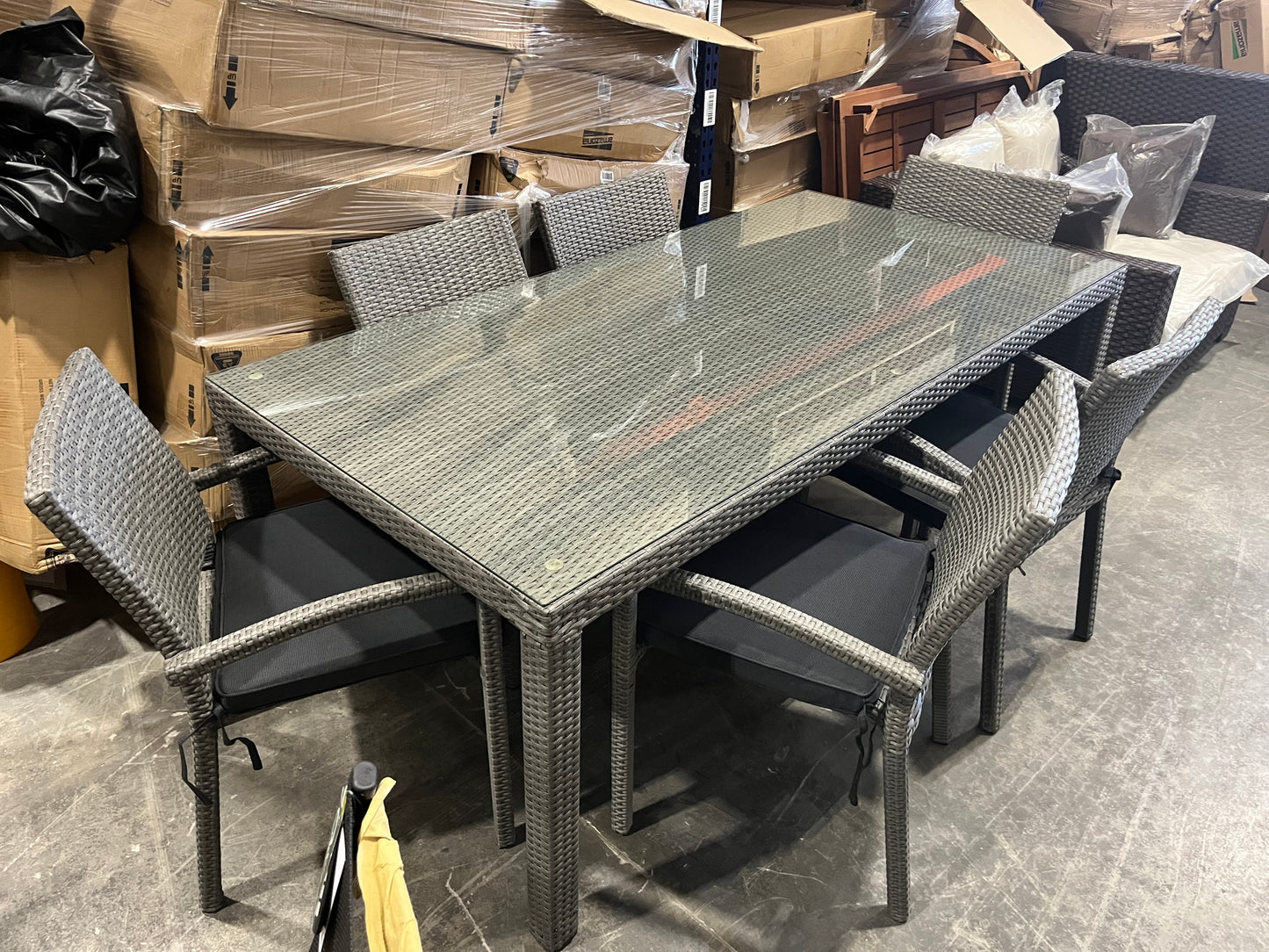 WAS $1699 NOW $899 *BRAND NEW* OPEN BOX 7 Piece Rectangular HIGH-QUALITY WICKER Table Dining Set