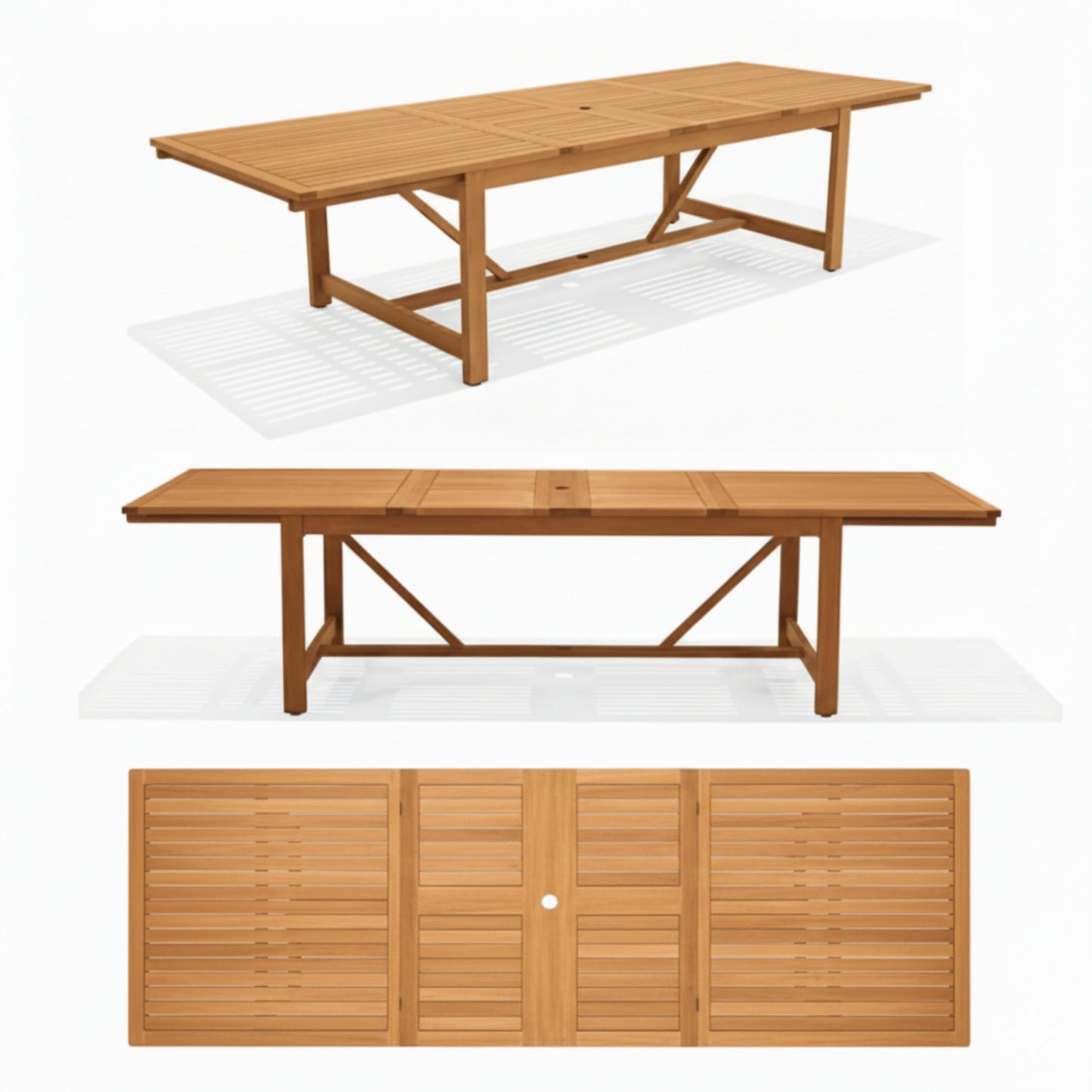 Leyland Deluxe Teak Finish Solid Wood Rectangular Extendable Table