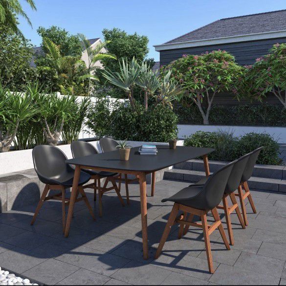 WAS $1499 NOW $799 *BRAND NEW* Open Box 7 Piece Solid Wood Black Patio & Outdoor Dining Set