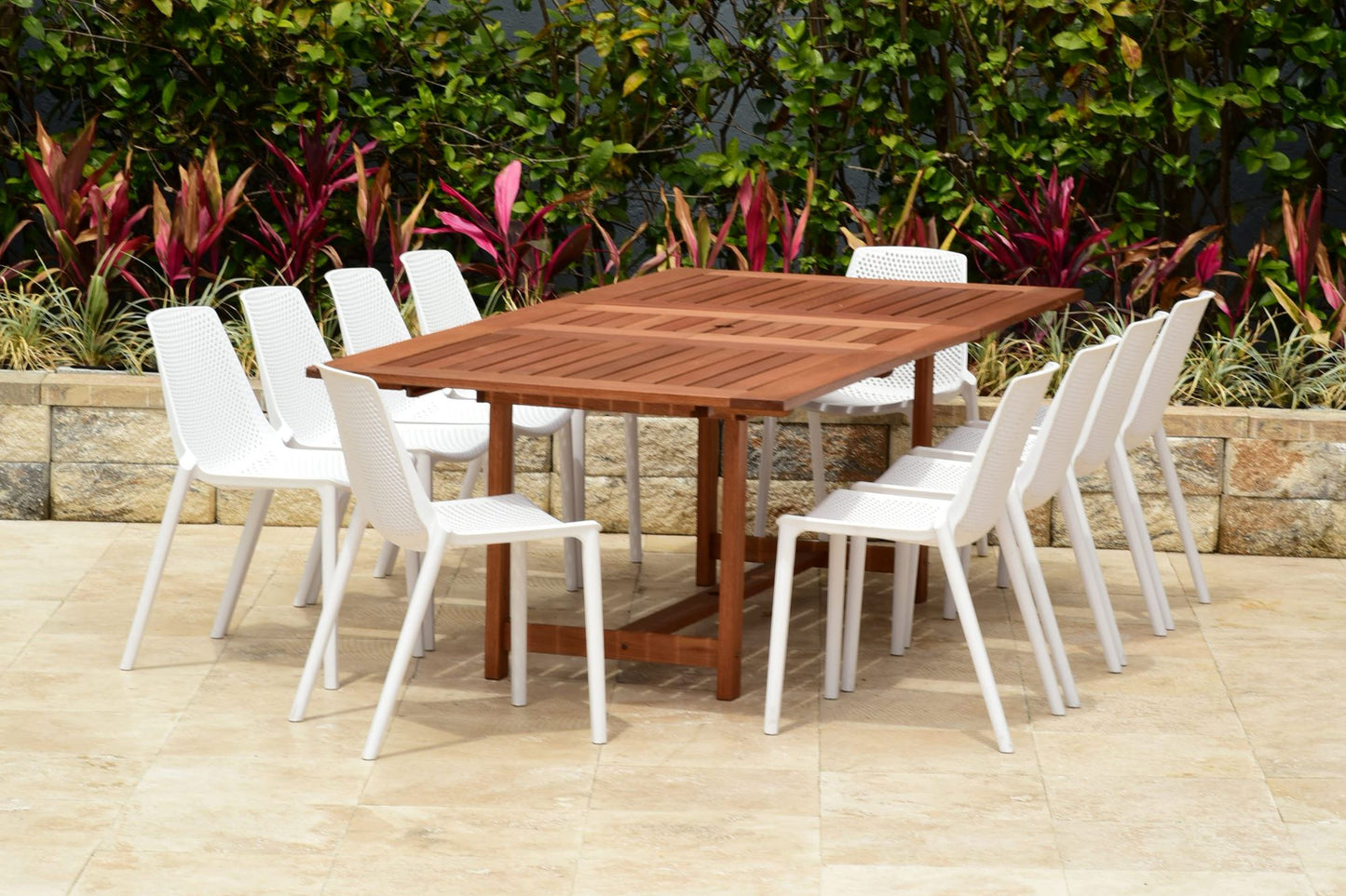 WAS $1899. NOW $999 *BRAND NEW* 11 Piece Extendable Rectangular Solid Wood Table With White Chairs Dining Set | Ideal Furniture Set For Outdoor