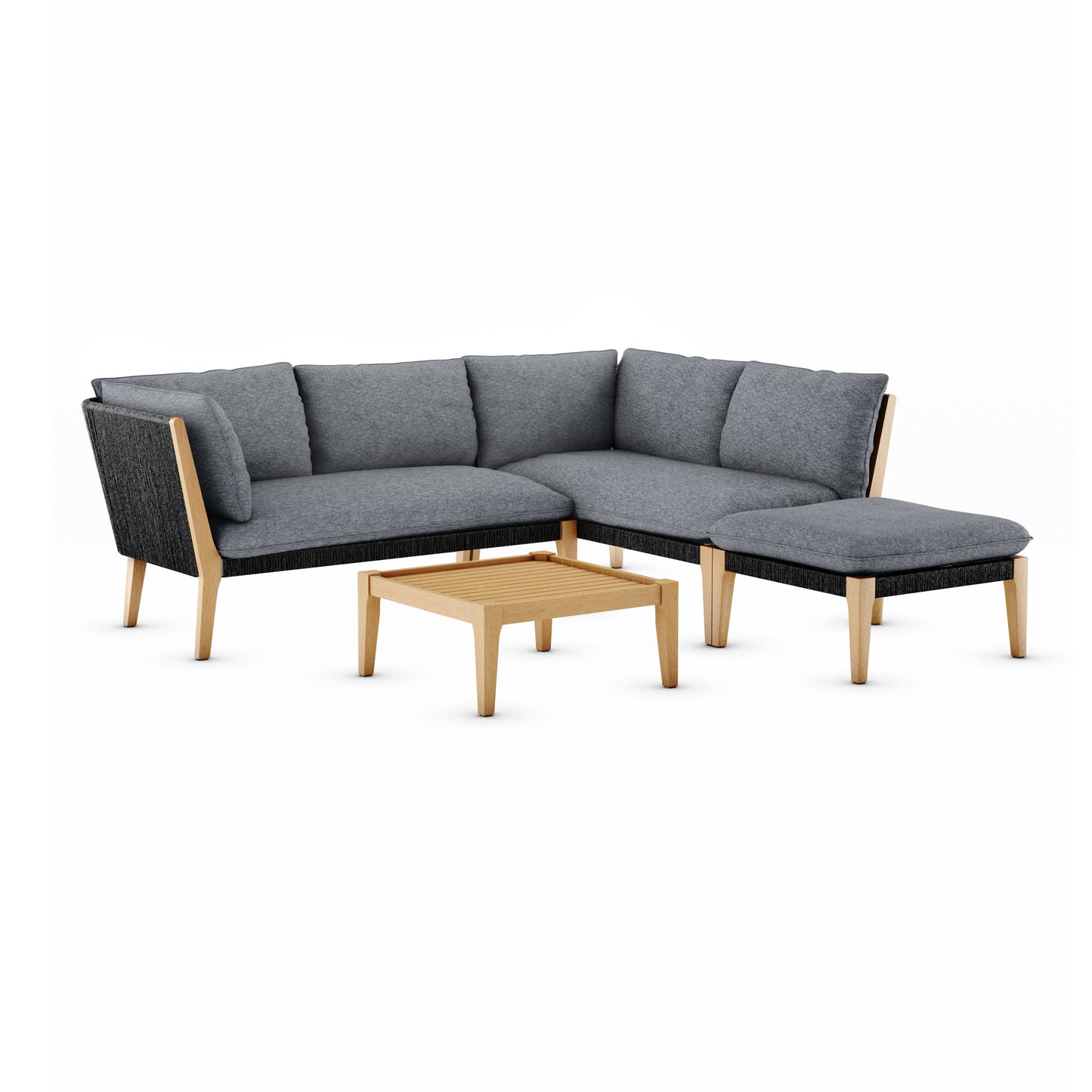 WAS $2499. NOW $999. . BRAND NEW Black Conversation Set 100% FSC Solid Teak Finish Wood Legs & Olefin, Ideal Furniture For Outdoor