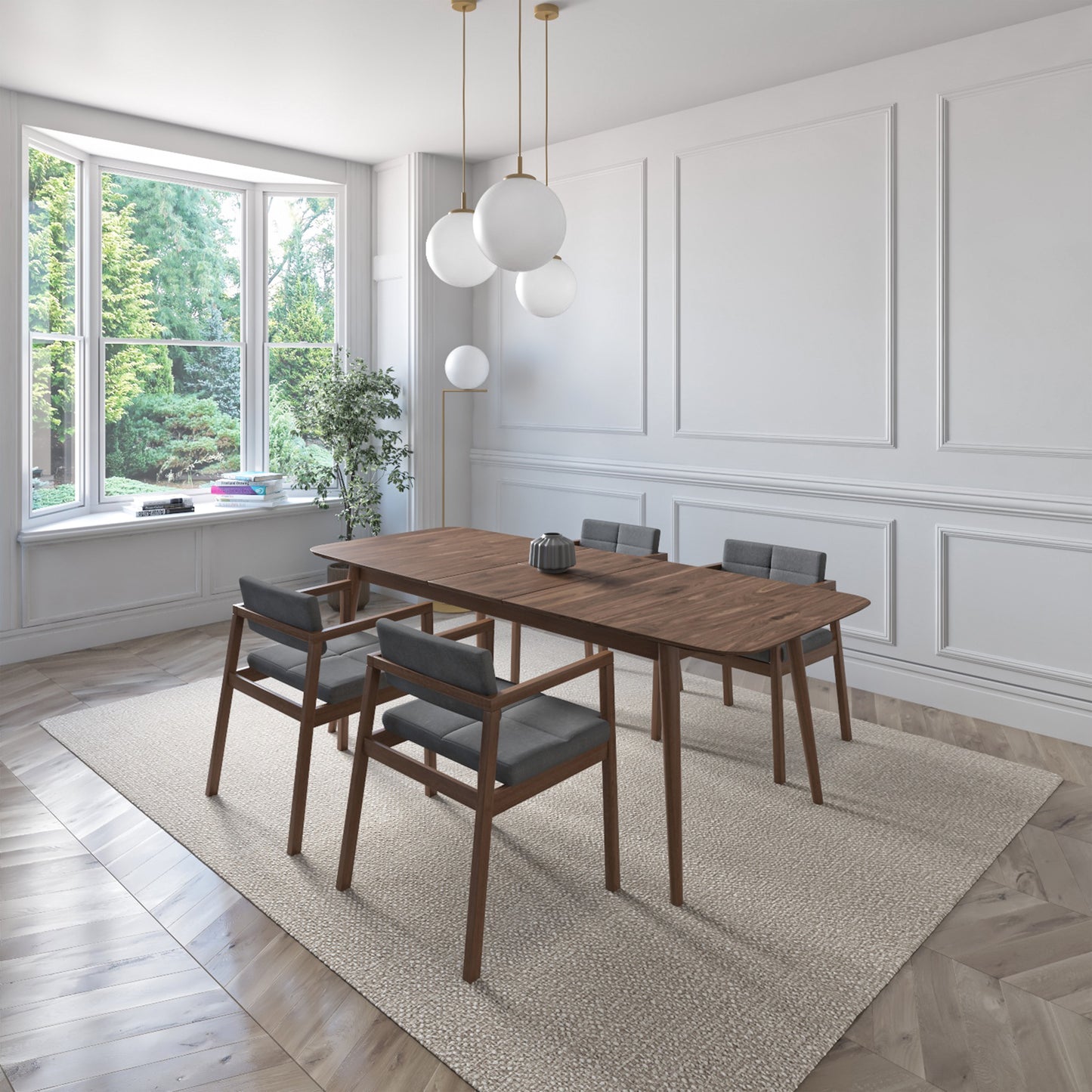 WAS $1499 NOW $849 BRAND NEW Extendable Dark Grey Solid Rubber Wood Dining Set Ideal Furniture Set For Indoor