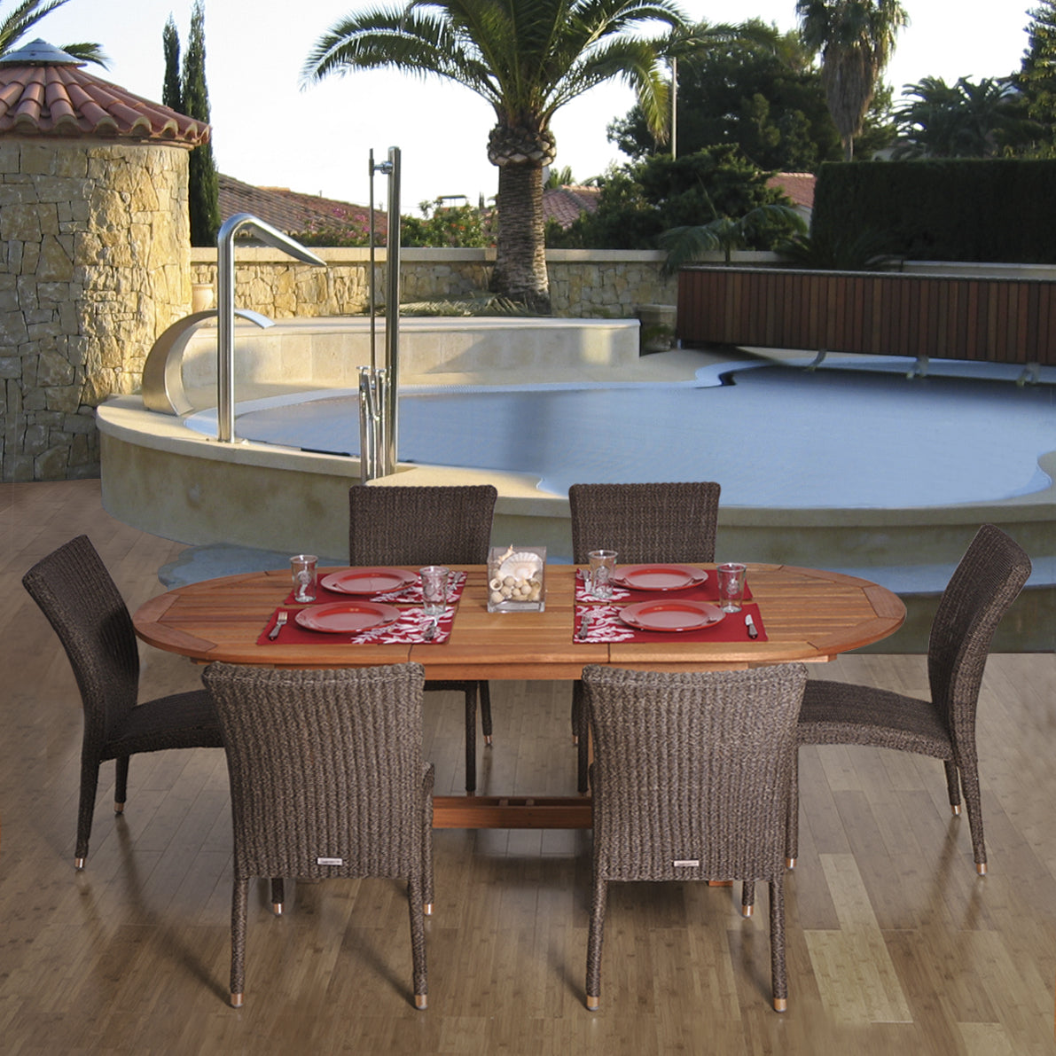 WAS $1299 NEW $699 BRAND NEW 5 Pieces Oval Extendable Dining Set Made Of FSC Solid Wood - Ideal Furniture Set For Outdoor