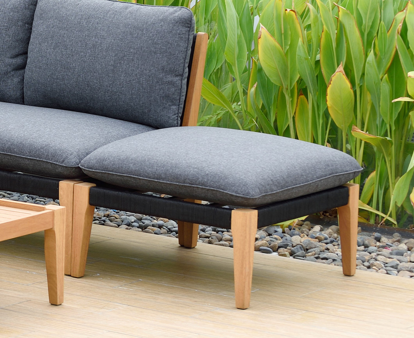 WAS $2499. NOW $999. . BRAND NEW Black Conversation Set 100% FSC Solid Teak Finish Wood Legs & Olefin, Ideal Furniture For Outdoor