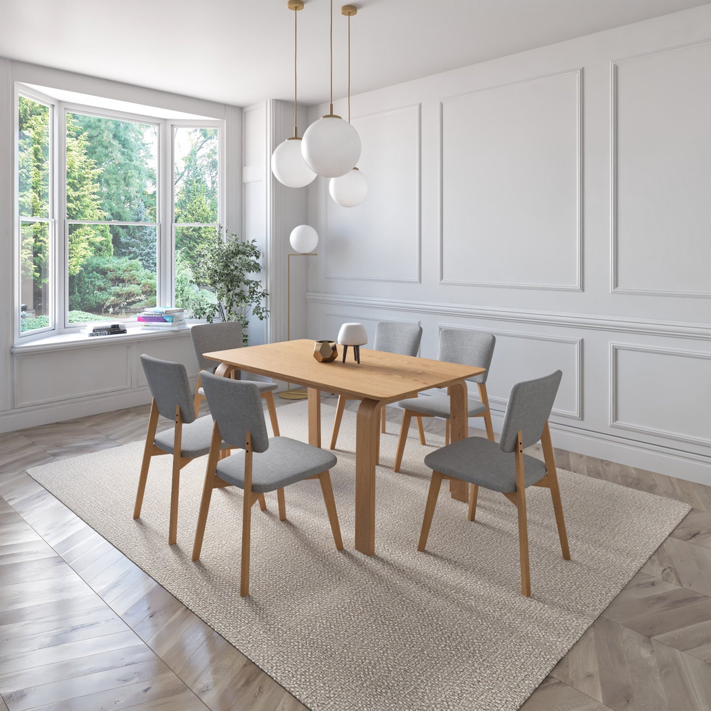 WAS $1499 NOW $795 BRAND NEW Light Grey Solid Rubber Wood Dining Set Ideal Furniture Set For Indoor