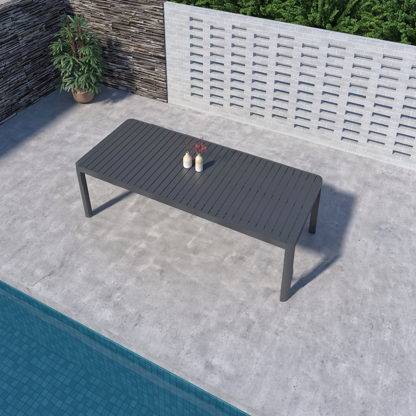 California Extendable Aluminum Rectangular Grey Dining Table