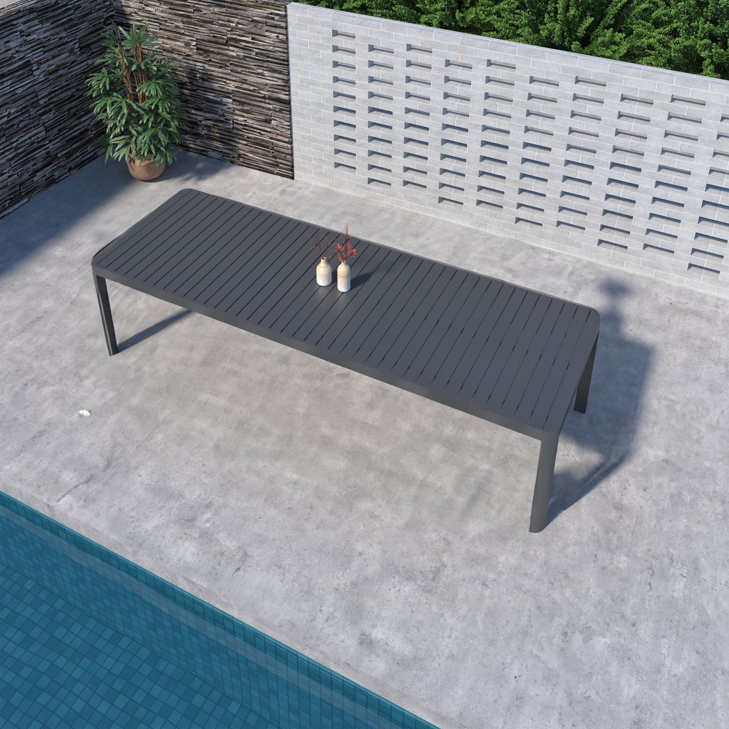 California Extendable Aluminum Rectangular Grey Dining Table