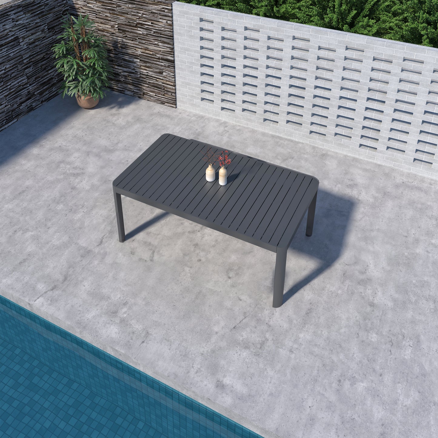 California Extendable Aluminum Rectangular Grey Dining Table
