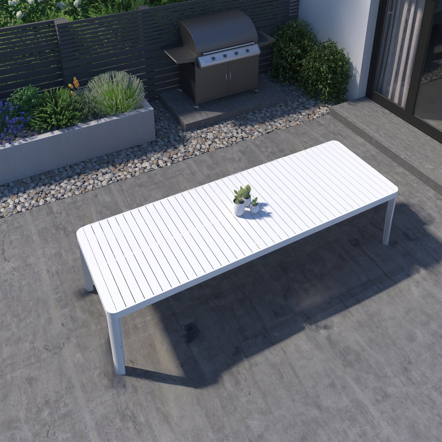 California Extendable Aluminum Rectangular White Dining Table