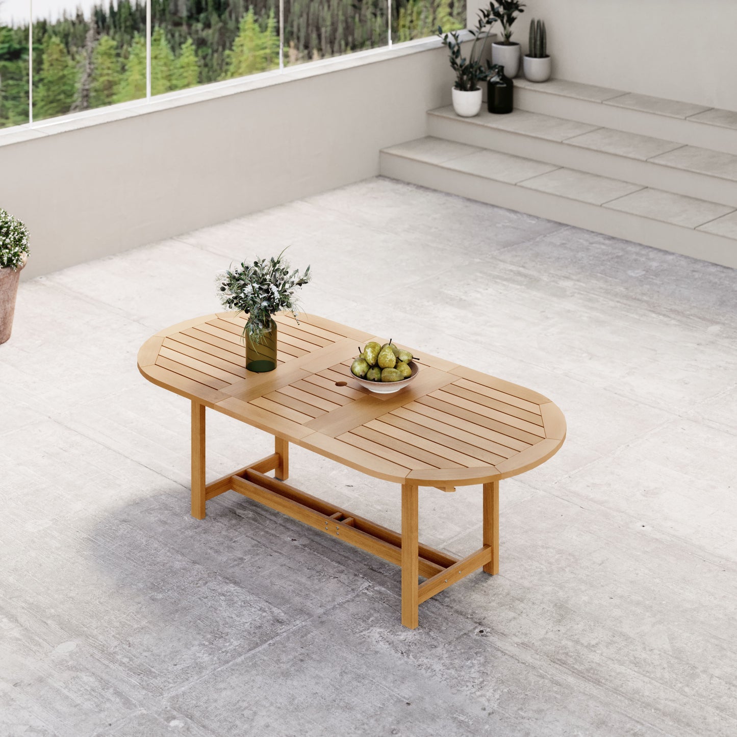 Grand Milano 100% Teak Finish Solid Hardwood Extendable Oval Dining Table
