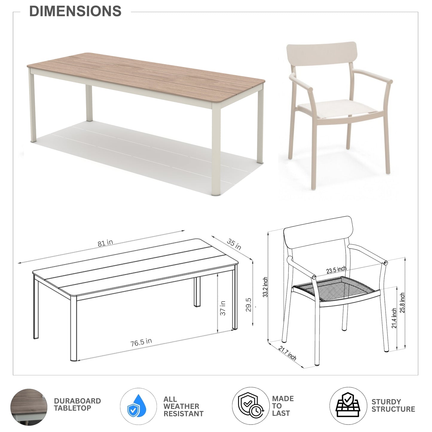 9 Piece Rectangular Dining Set With Stackable Chairs, Made of Die-Cast Aluminum & Duraboard Furniture Set For Outdoor And Patio