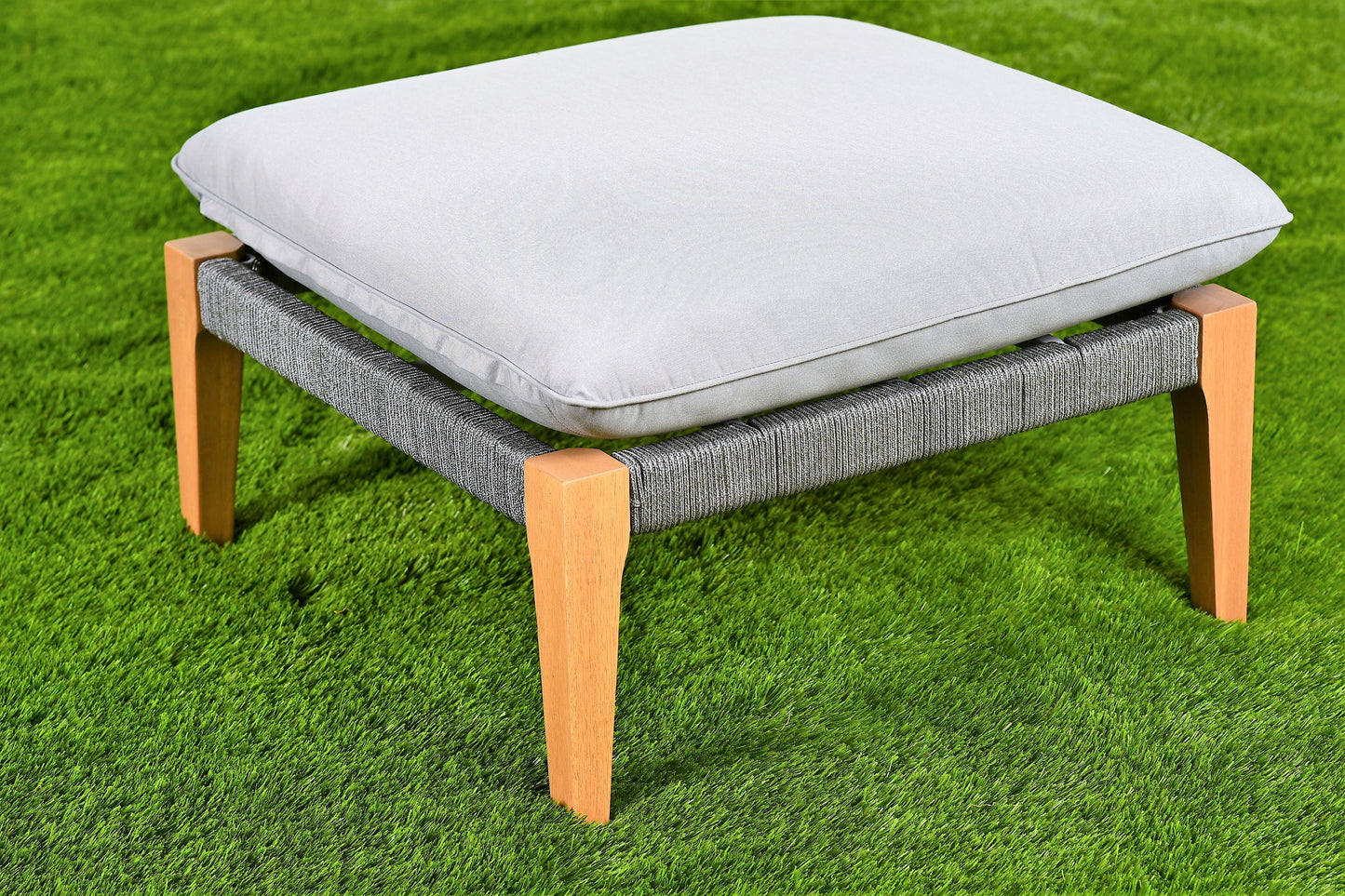 WAS $2499. NOW $999. . BRAND NEW Grey Conversation Set 100% FSC Solid Teak Finish Wood Legs & Olefin, Ideal Furniture For Outdoor