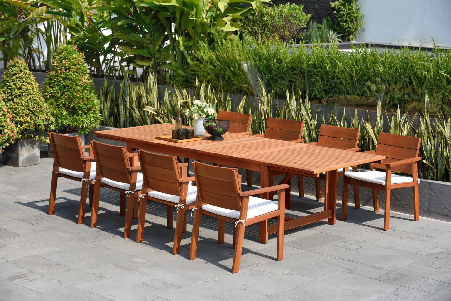WAS $2649 NOW $1989 BRAND NEW 9 Piece Rectangular Extendable Dining Set | 100% FSC Certified Solid Wood | Ideal Furniture Set for Outdoor