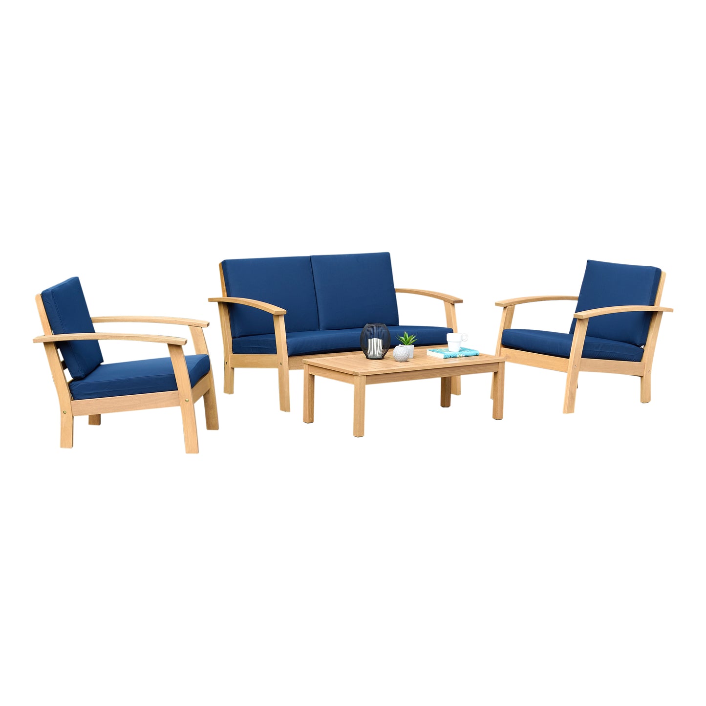 Kingsbury Teak Finish 100% FSC Certified Solid Wood With White Cushion Seating