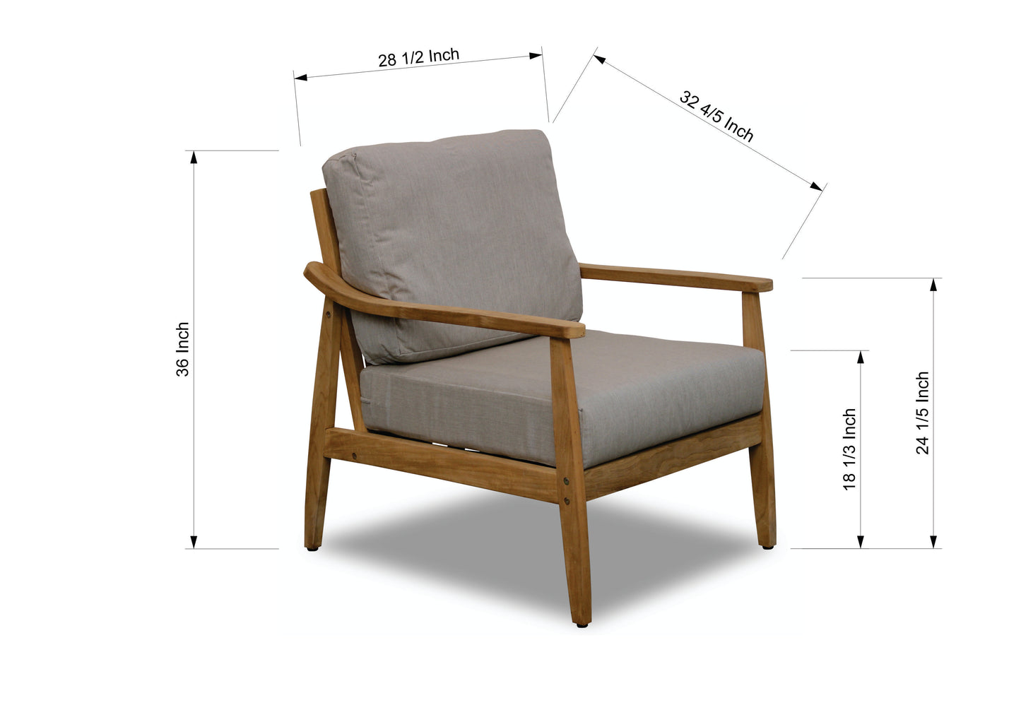 Yuni Teak Wood Armchair With Gray Cushion