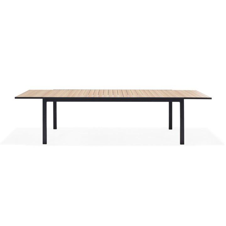 WAS $2299 NOW $1399. *BRAND NEW* OPEN BOX 9 Seater Extending Set With Black Wicker Chairs