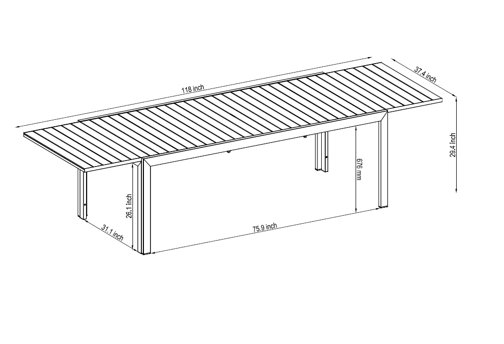 Riera Extendable Die-Cast Aluminum Rectangular Dark Table