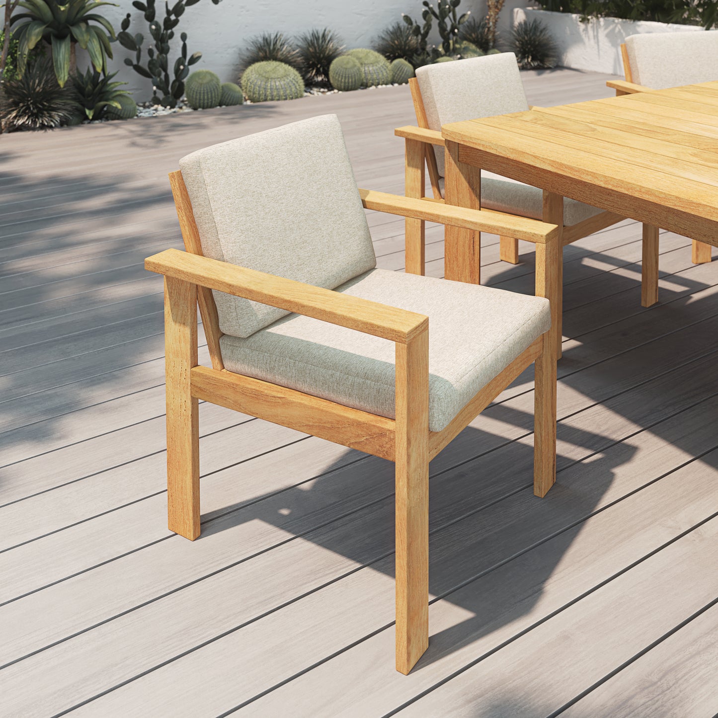7 Piece Rectangular Dining Set With Olefin Cushions, Made of FSC Teak Wood, Furniture Set For Outdoor And Patio