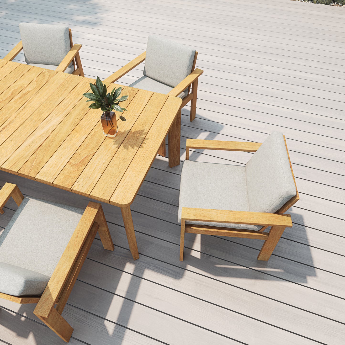 7 Piece Rectangular Dining Set With Olefin Cushions, Made of FSC Teak Wood, Furniture Set For Outdoor And Patio