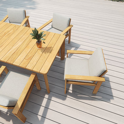 7 Piece Rectangular Dining Set With Olefin Cushions, Made of FSC Teak Wood, Furniture Set For Outdoor And Patio
