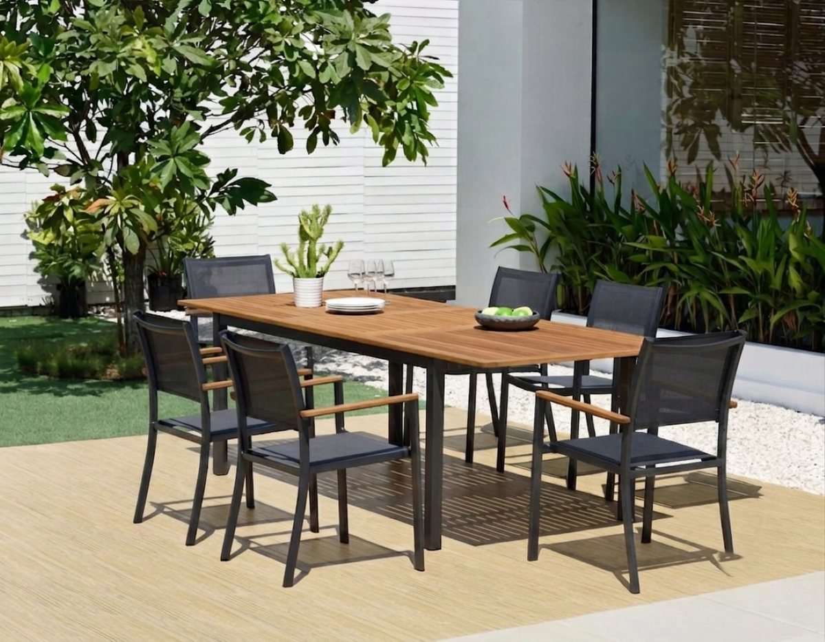 WAS $1299 NOW $849 BRAND NEW 7-Piece Outdoor Dining Set with Wood-Tone Table - Patio Furniture Set