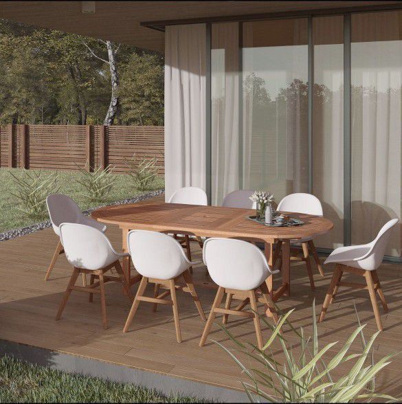 WAS $1999 NOW $1199 *BRAND NEW* Open Box Outdoor Furniture 9 Piece 100% FSC Solid Wood Patio Extendable Dining Set