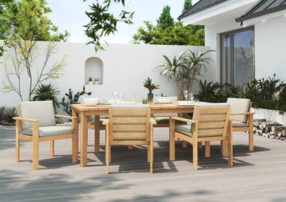 7 Piece Rectangular Dining Set With Olefin Cushions, Made of FSC Teak Wood, Furniture Set For Outdoor And Patio