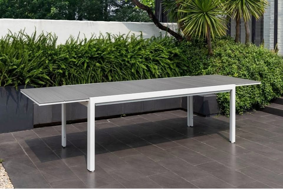 WAS $3509 NOW $1755 BRAND NEW 11-Piece Patio Extendable Dining Set - Aluminum White Outdoor Table and Chairs