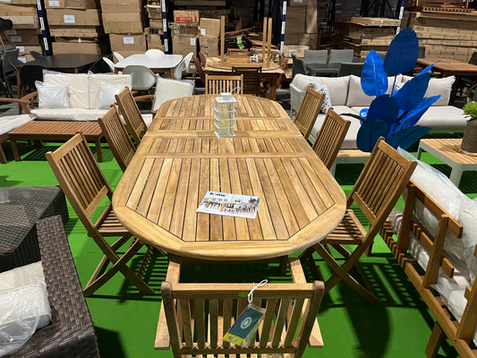 WAS $3299 NOW $1899 *BRAND NEW* OPEN BOX 9 Piece Extendable Oval Table Teak 100% FSC Certified Solid Wood Dining set