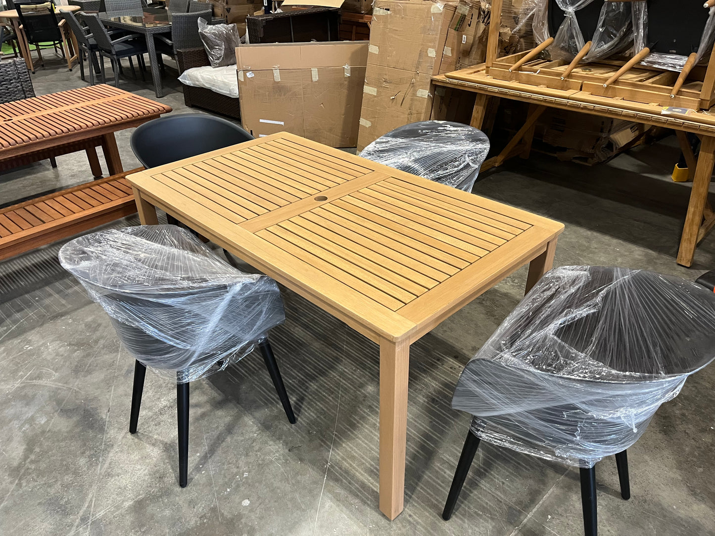 WAS $899 NOW $599 Open Box (never used) 5 Piece Rectangular 100% FSC Certified Solid Wood Table With Black Chairs Dining Set