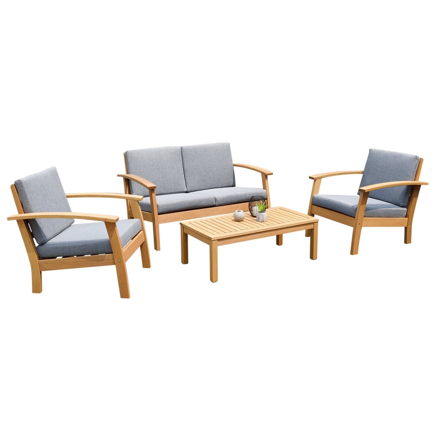 Kingsbury Teak Finish 100% FSC Certified Solid Wood With Grey Cushion Seating Set