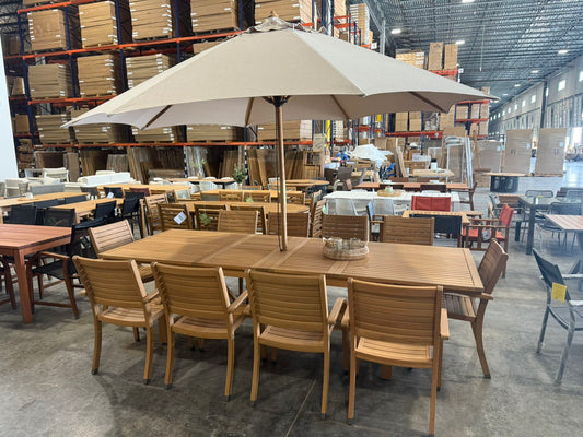 WAS $399 NOW $199 BRAND NEW 11FT Octagonal Teak Patio Umbrella - Outdoor with Beige Olefin Premium Fabric - NO BASE