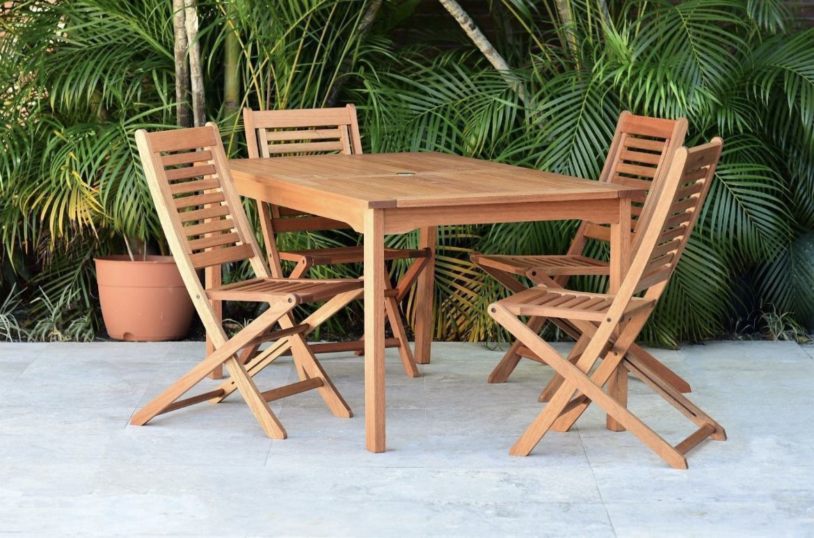 WAS $999 NOW $549 BRAND NEW Open Box 5 Piece 100% FSC Solid Wood Patio Dining Set