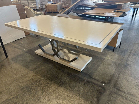 WAS $299 NOW $149 OPEN BOX WHITE INDOOR 85" DINING TABLE - METAL LEGS