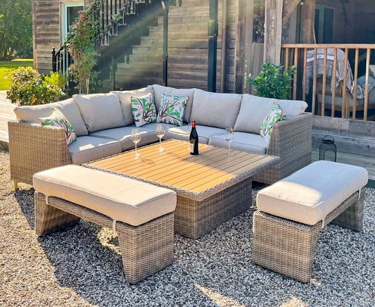 WAS $3599 NOW $1799 BRAND NEW 9-Person Outdoor Sectional Set - Patio Sofa with Benches and Table