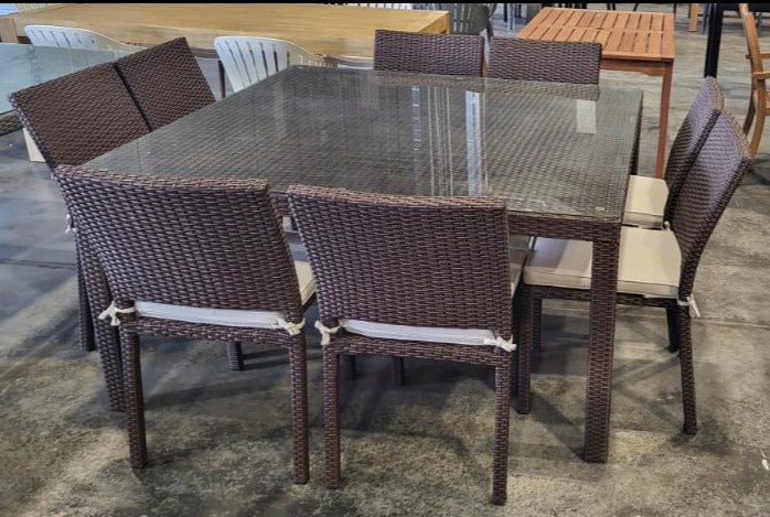 WAS $1499 NOW 899 *BRAND NEW* OPEN BOX 9 Piece Square Table Outdoor With Wicker Chair Dining Set