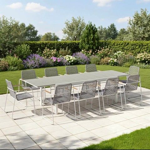 WAS $3509 NOW $1755 BRAND NEW 11-Piece Patio Extendable Dining Set - Aluminum White Outdoor Table and Chairs