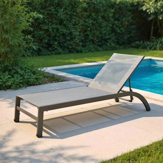 WAS $599 NOW $299 BRAND NEW Aluminum Wheel Outdoor Lounger - Patio Chaise with Sling - Grey