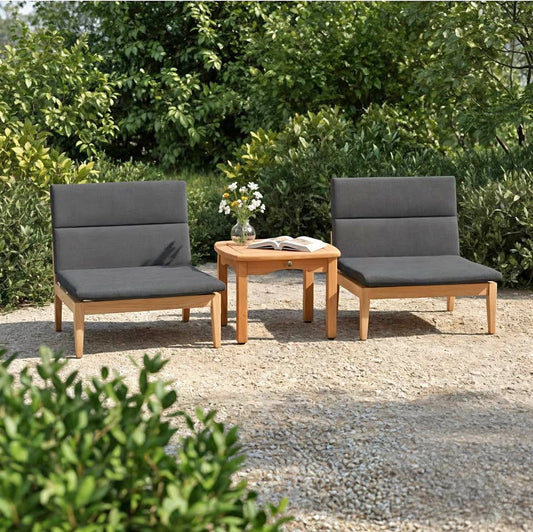 WAS $999 NOW $499 BRAND NEW 3-Piece Patio Sofa Chair Set - Outdoor Solid Teak Casual Seating Lounge Set - Grey