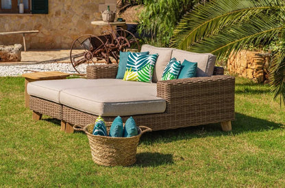 WAS $2399 NOW $1199 BRAND NEW Outdoor Daybed with Cushions - Patio Wicker & Teak Distressed Grey/Brown Sofa Set