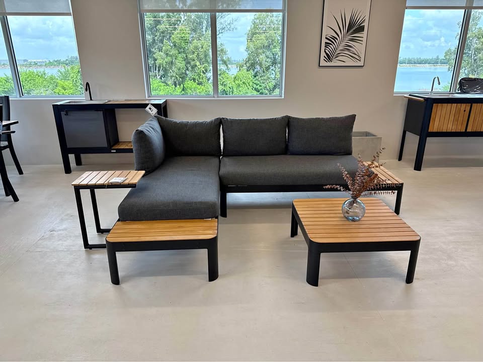 WAS $2399 NOW $1699 BRAND NEW 4-Person Outdoor Sofa Set - Patio Aluminum & Teak Seating Set - Black