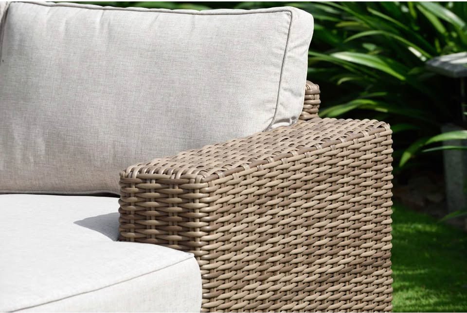 WAS $2399 NOW $1199 BRAND NEW Outdoor Daybed with Cushions - Patio Wicker & Teak Distressed Grey/Brown Sofa Set