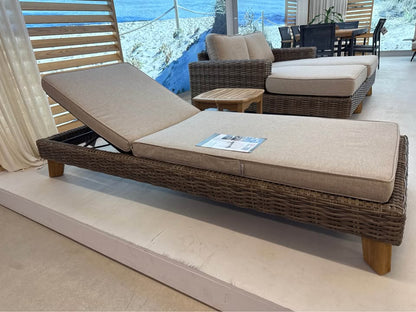 WAS $1399 NOW $699 BRAND NEW Patio Chaise Lounger with Cushion - Wicker & Teak Outdoor Chaise