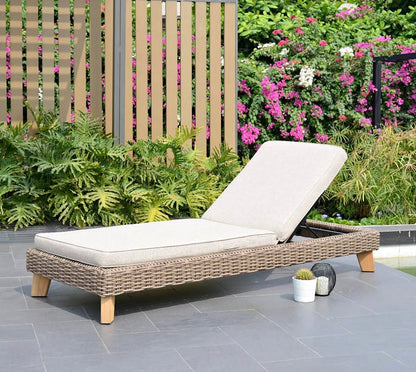 WAS $1399 NOW $699 BRAND NEW Patio Chaise Lounger with Cushion - Wicker & Teak Outdoor Chaise