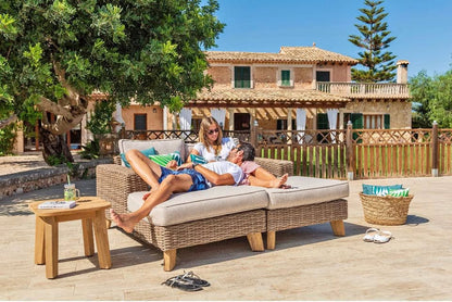 WAS $2399 NOW $1199 BRAND NEW Outdoor Daybed with Cushions - Patio Wicker & Teak Distressed Grey/Brown Sofa Set