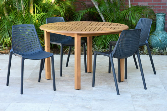 WAS $899. NOW $499 *BRAND NEW* 5 Piece Round 100% FSC Certified Solid Wood Table With Grey Chairs Dining Set | Ideal Furniture Set for Outdoor