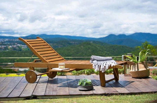 WAS $299 NOW $149  BRAND NEW Solid Wood Eucalyptus Patio Wheel Chaise Lounger - Outdoor Chaise